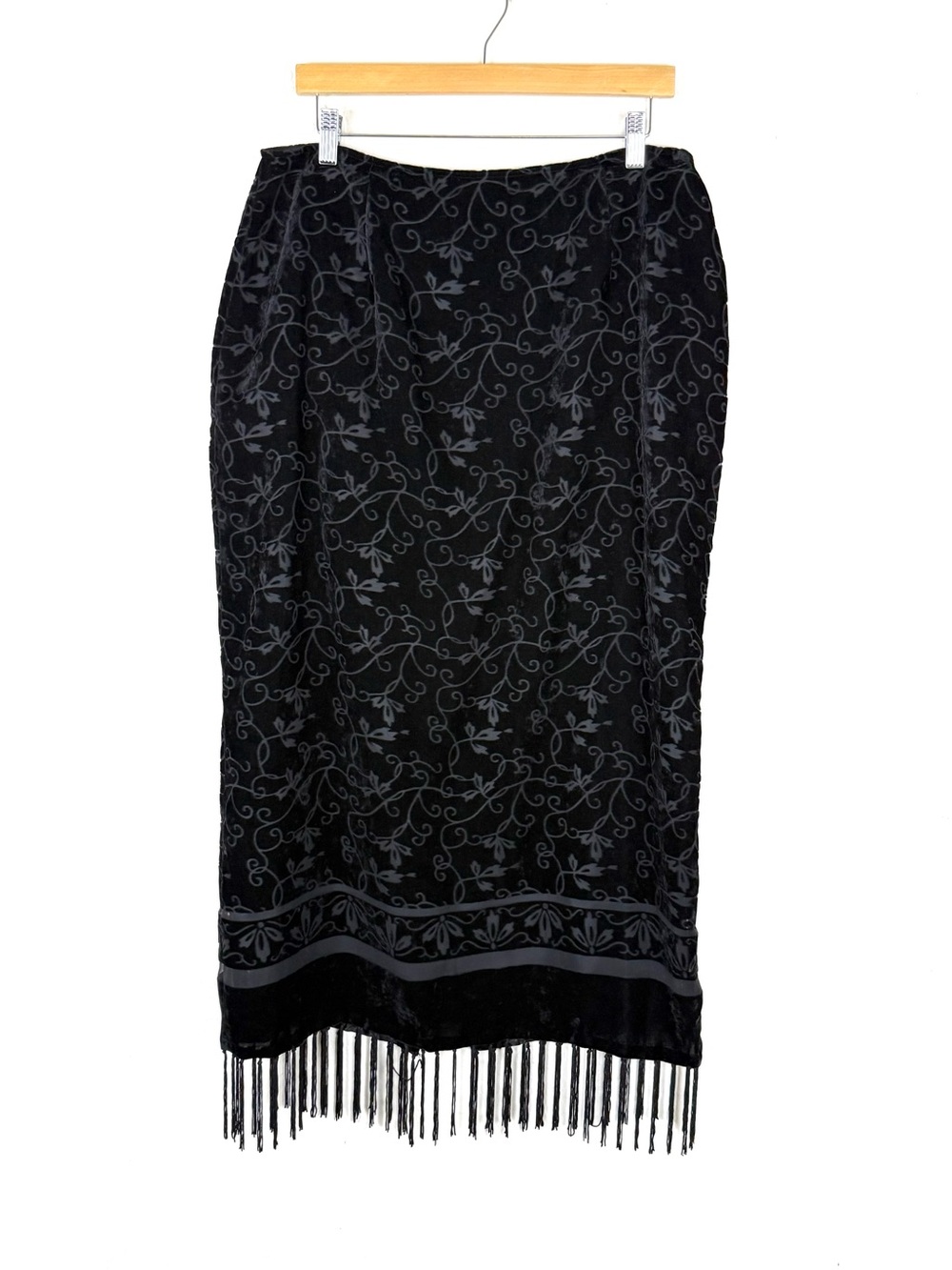 Vintage Whimsigoth Floral Velvet Burnout Maxi Skirt